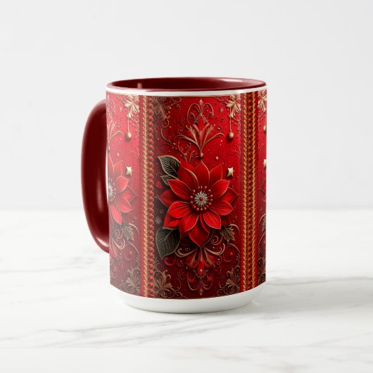 Roter Blumen-Feiertagsbecher Tasse (Vorderseite Links)