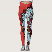 Roter Blumen-Power Leggings (Vorderseite)