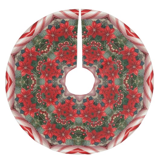 Roter Blumen-Weihnachtsbaum-Unterleger Polyester Weihnachtsbaumdecke (Vorderseite)