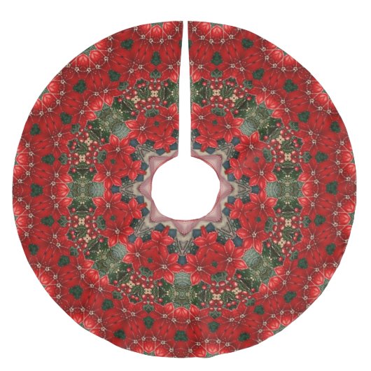 Roter Blumen-Weihnachtsbaum-Unterleger Polyester Weihnachtsbaumdecke (Vorderseite)
