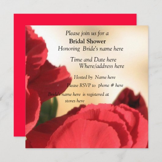 Roter Blumendusche Einladung (Vorne/Hinten)
