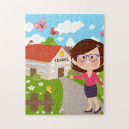 Roter Blumengarten der Schule und Lehrerin Puzzle