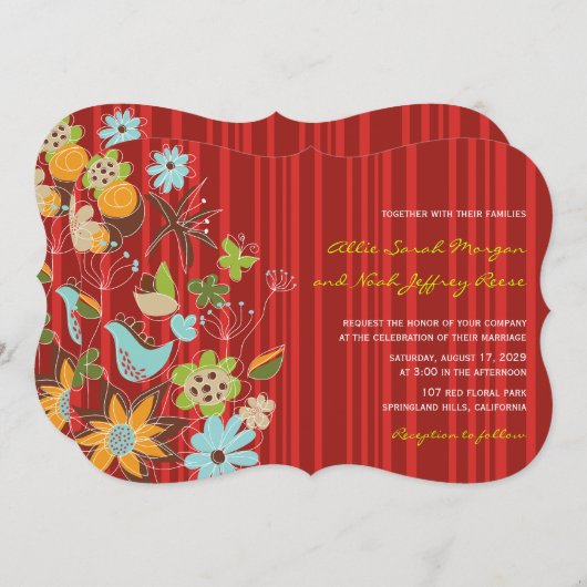 Roter Blumengarten Einladung & Empfang Card (Vorne/Hinten)