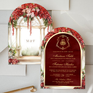 Roter Blumengarten Paradies Moslemische Hochzeit Einladung
