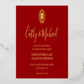 Roter Blumenkranz Chinesische Hochzeit doppeltes G Folieneinladung (Rückseite)