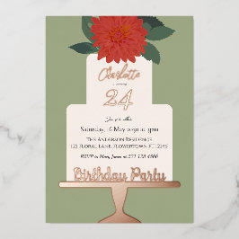 Roter Blumenkuchen Geburtstagsparty Gold Folieneinladung