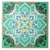 Roter Blumenmandala Mediterranes Retro Fliese (Vorderseite)