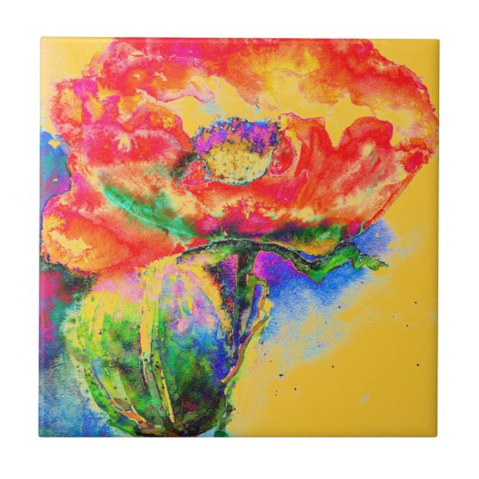 Roter Blumenmohn Roter Mohn in Rot Fliese (Vorderseite)