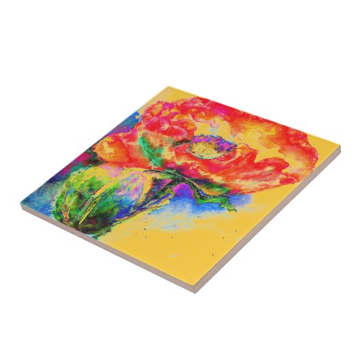 Roter Blumenmohn Roter Mohn in Rot Fliese (Seite)