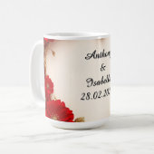Roter Blumenrahmen in Herzform mit Glitzer Kaffeetasse (Vorderseite Links)