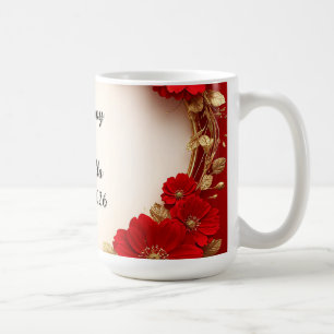 Roter Blumenrahmen in Herzform mit Glitzer Kaffeetasse