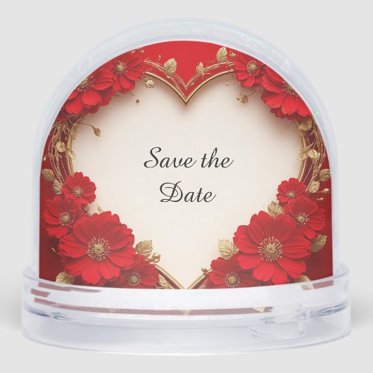 Roter Blumenrahmen in Herzform mit Glitzer Schneekugeln (Rückseite)