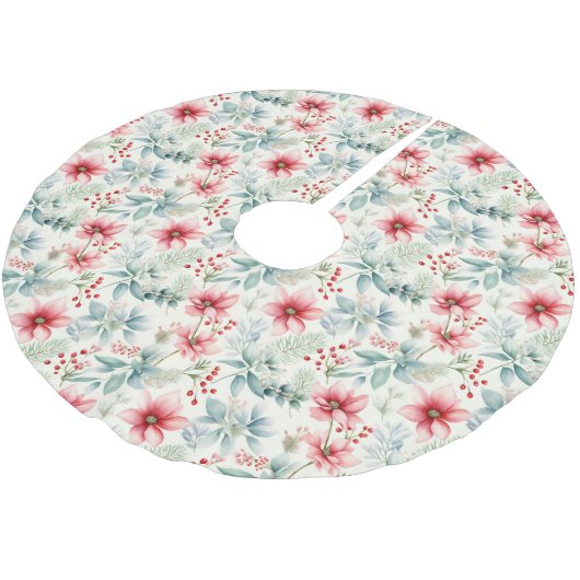 Roter Blumenrock Polyester Weihnachtsbaumdecke (Schrägansicht)