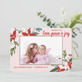 Roter Blumenrot Rosa Weihnachtsfotokarte Feiertagskarte (Stehend Vorderseite)