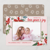 Roter Blumenrot Rosa Weihnachtsfotokarte Feiertagskarte (Vorne/Hinten)