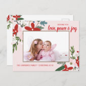 Roter Blumenrot Rosa Weihnachtsfotokarte Feiertagspostkarte (Vorne/Hinten)