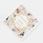 Roter Blumenstrauß Elfenbein Aquarell Hochzeitsnap Serviette (Ecke)