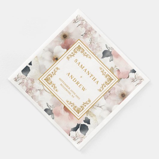 Roter Blumenstrauß Elfenbein Aquarell Hochzeitsnap Serviette (Ecke)