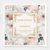 Roter Blumenstrauß Elfenbein Aquarell Hochzeitsnap Serviette (Vorderseite)