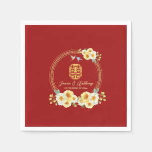 Roter Blumenvogel Chinesische Hochzeit Serviette