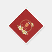 Roter Blumenvogel Chinesische Hochzeit Serviette (Ecke)