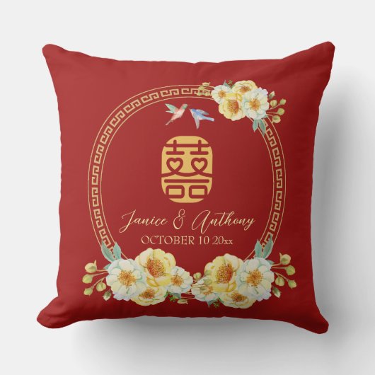 Roter Blumenvogel Kissen (Vorderseite)