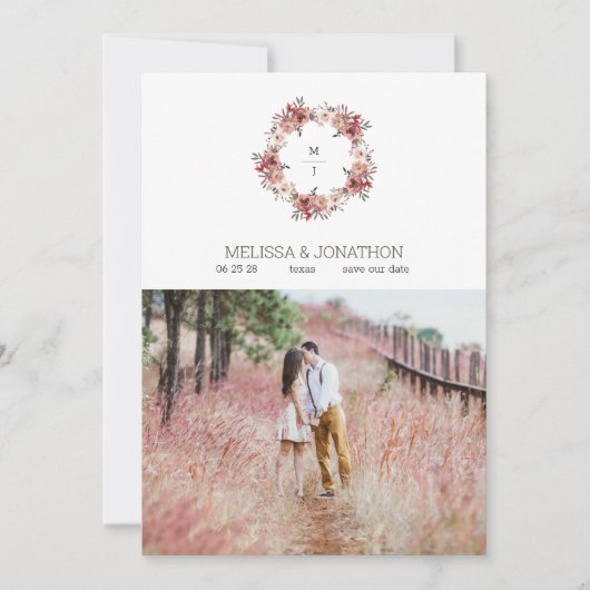 Roter Blush Rose Trendy Save the Date (Vorderseite)