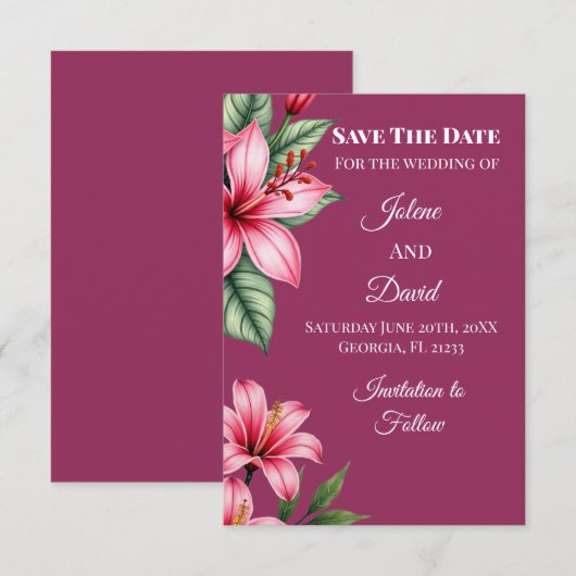 Roter Blütenblume Save The Date (Vorne/Hinten)