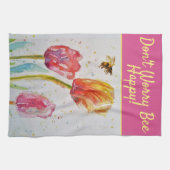 Roter Blütenrosa Tulip Bee Happy Tee The Geschirrtuch (Horizontal)