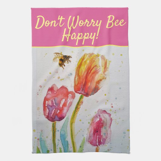 Roter Blütenrosa Tulip Bee Happy Tee The Geschirrtuch (Vertikal)