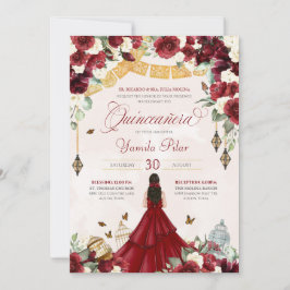 Roter Blütenschmetterling Elegante Quinceanera V1 Einladung