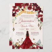 Roter Blütenschmetterling Elegante Quinceanera V1 Einladung (Vorne/Hinten)