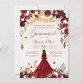Roter Blütenschmetterling Elegante Quinceanera V2 Einladung (Vorderseite)