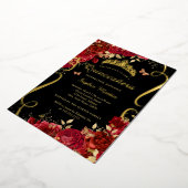 Roter Blütenschmetterling Elegantes Gold Quinceane Folieneinladung (Gedreht)