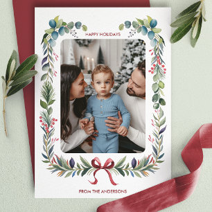 Roter Bogen-Aquarell-Kranz Weihnachtsfoto Feiertagskarte