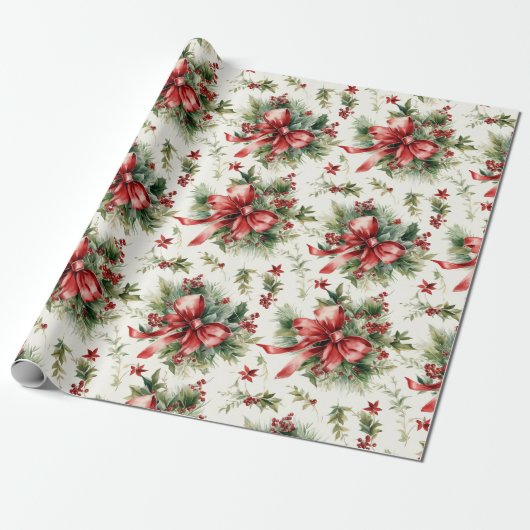 Roter Bogen auf Grüntönen Geschenkpapier (Ungerollt)