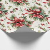 Roter Bogen auf Grüntönen Geschenkpapier (Ecke)