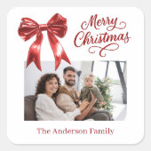 Roter Bogen Foto Weihnachten Quadratischer Aufkleber (Vorderseite)