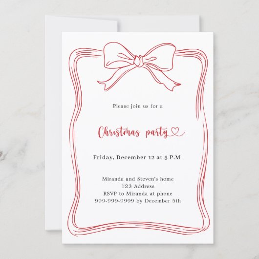 Roter Bogen handgezeichnet Weihnachtsfest Party Einladung (Vorderseite)