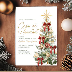 Roter Bogen-Weihnachtsbaum Cena De Navidad Abendes Einladung