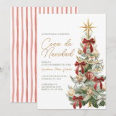 Roter Bogen-Weihnachtsbaum Cena De Navidad Abendes Einladung (Vorne/Hinten)