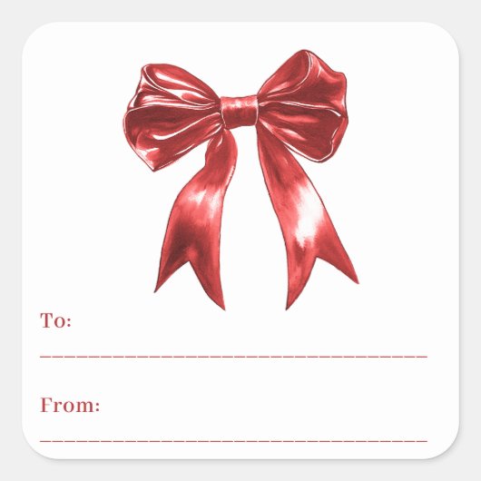 Roter Bogen weiß bis aus Geschenkverpackung Quadratischer Aufkleber (Vorderseite)