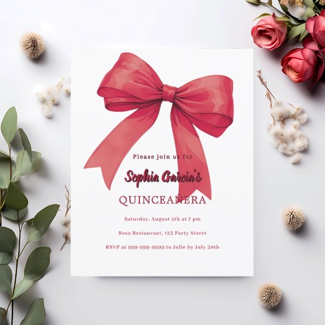 Roter Bogen Weiße Quinceanera Einladung (Von Creator hochgeladen)