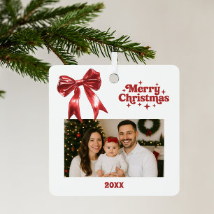 Roter Bogen Weißes Weihnachtsgebäck Foto Ornament Aus Metall