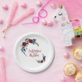 Roter Boho Blumenpapier-Teller Pappteller (Party)