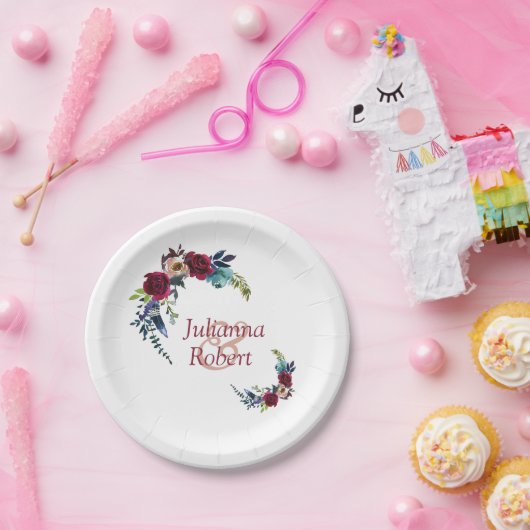 Roter Boho Blumenpapier-Teller Pappteller (Party)