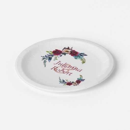 Roter Boho Blumenpapier-Teller Pappteller (Schrägansicht)