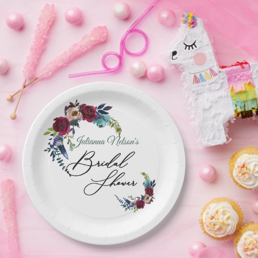 Roter Boho Blumenpapier-Teller Pappteller (Party)