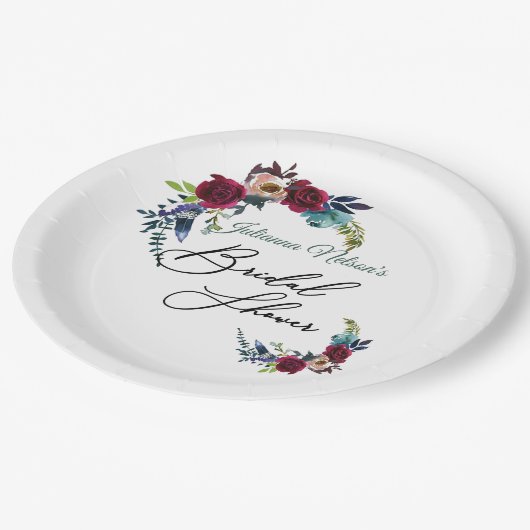 Roter Boho Blumenpapier-Teller Pappteller (Schrägansicht)