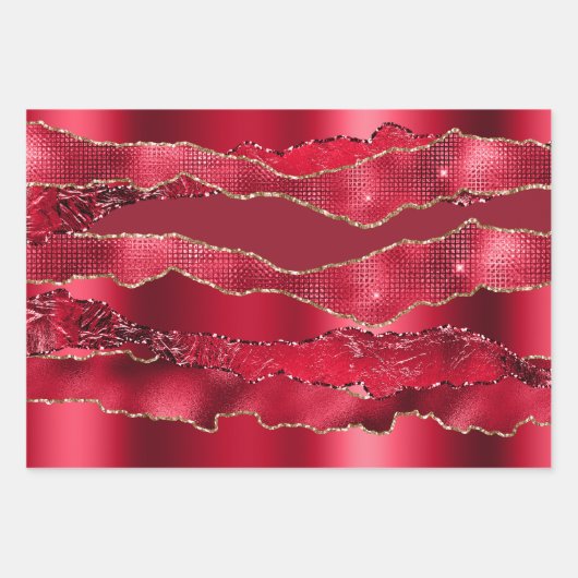 Roter Bordeaux-Pflaumenwein Glitzer metallische Fo Geschenkpapier Set (Vorderseite 3)